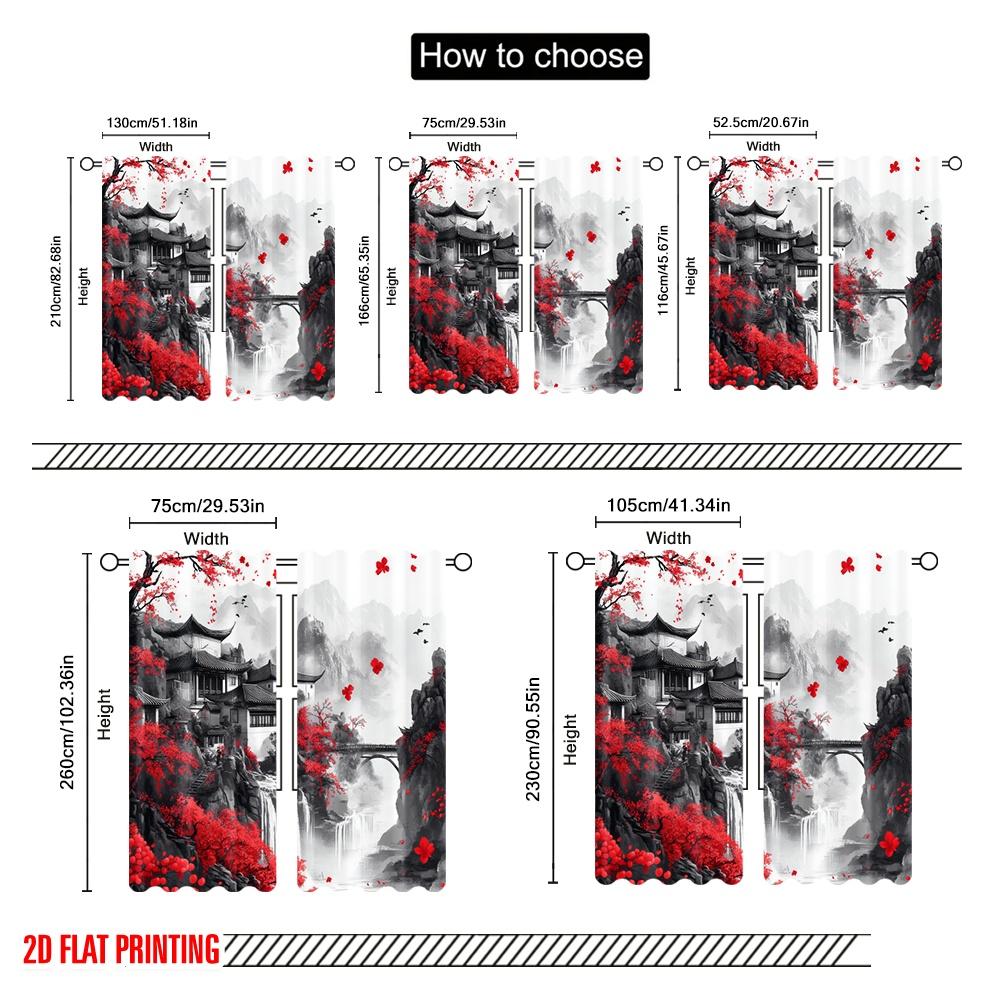 2pcs,2D Plane Printing Curtains Mountain Serenity Versatile Fabric (without Rod) Home Decor Ldeal for Kitchen Living Room Office