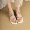 Rhinestone Flat-soled Sandals Female 2025 New Vacation Seaside Xishuangbanna Toe Round Head Roman Shoes Fairy