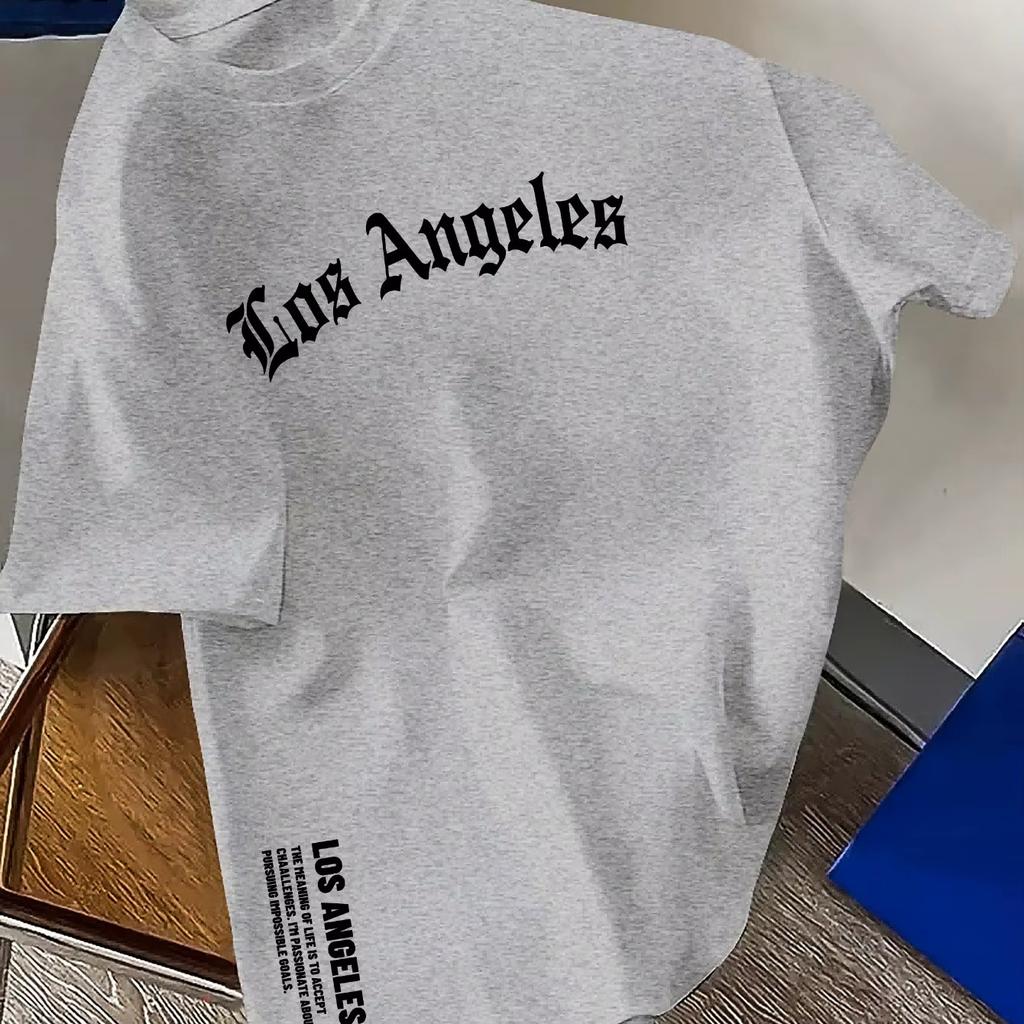 Unisexs Summer Cotton Fashion Los Angeles Letter Printed Loose Large Casual Comfortable Round Neck Short Sleeve Tshirt Top