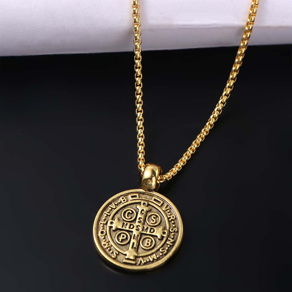 3Pcs Double Sided San Benito Necklace Zinc Zinc Zinc Alloy Religious Pendant Necklace  Hip Hop
