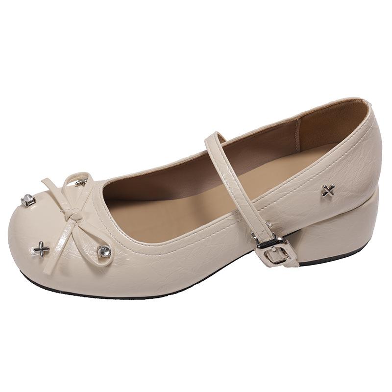 Cute Butterfly-knot Mary Jane Shoes for Women Elegant Dress Thick Heel Ladies Footwear Casual Street Style Shoes
