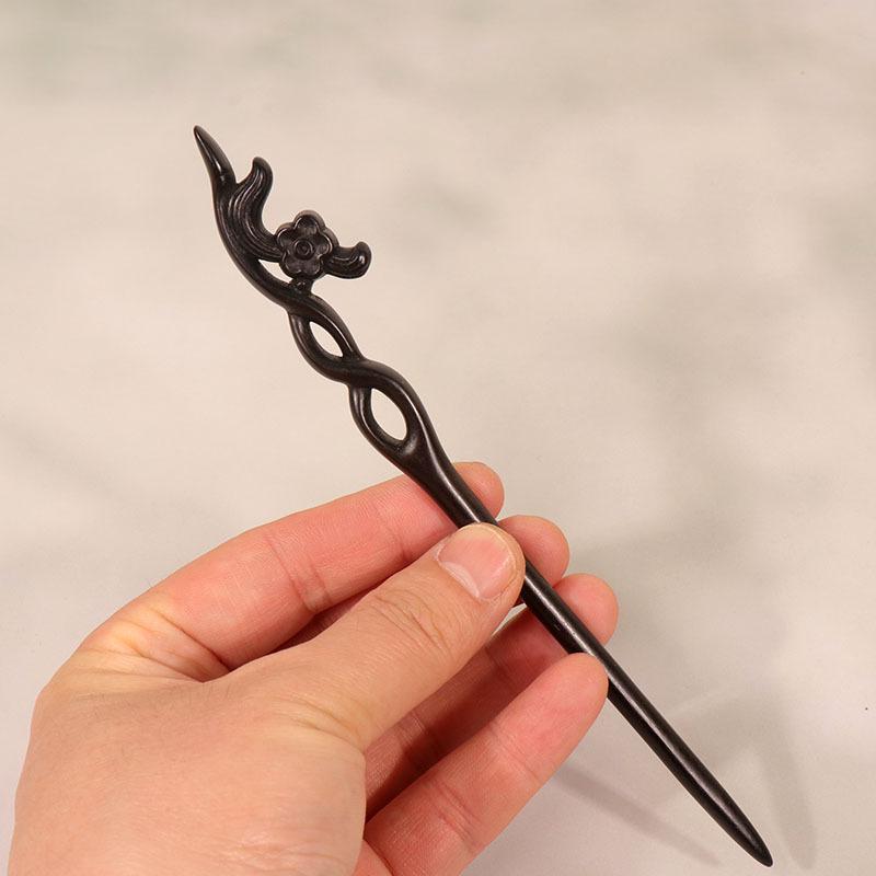 Exquisitely Carved Ebony & Sandalwood Hairpin - Ancient Chinese Style Accessory for Updos and Hanfu Headdress