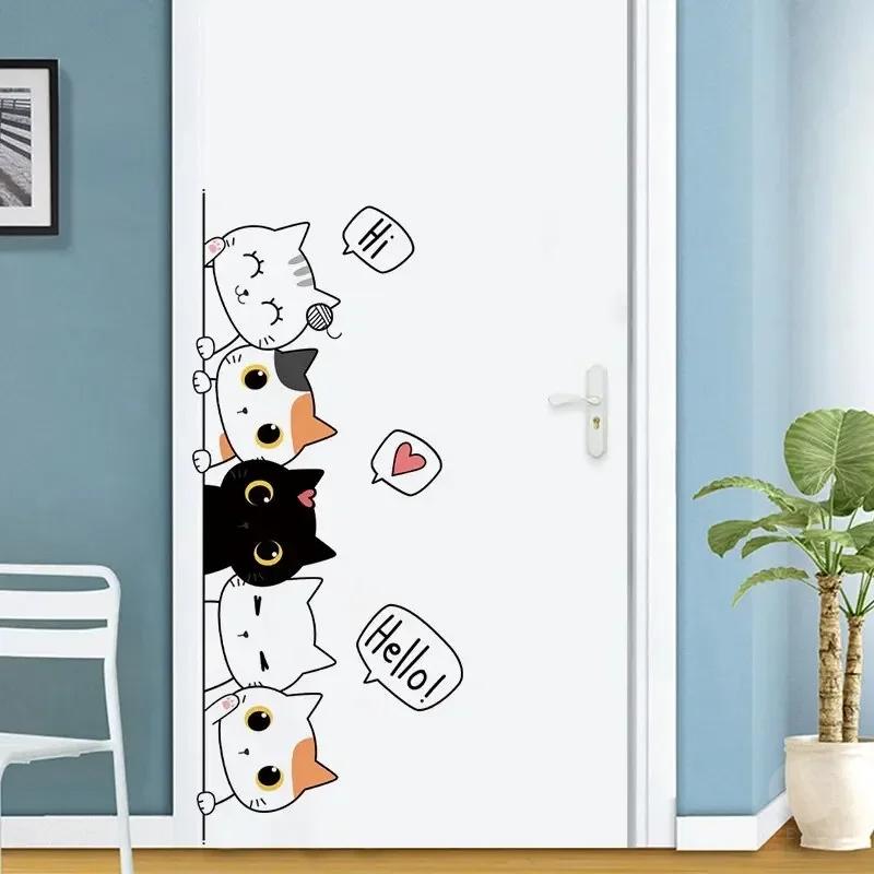 1ks Nálepka na dveře pro koťátko, Nálepka na dveře pro domácí dekoraci, Roztomilé potřeby pro dekoraci dveří dětského pokoje