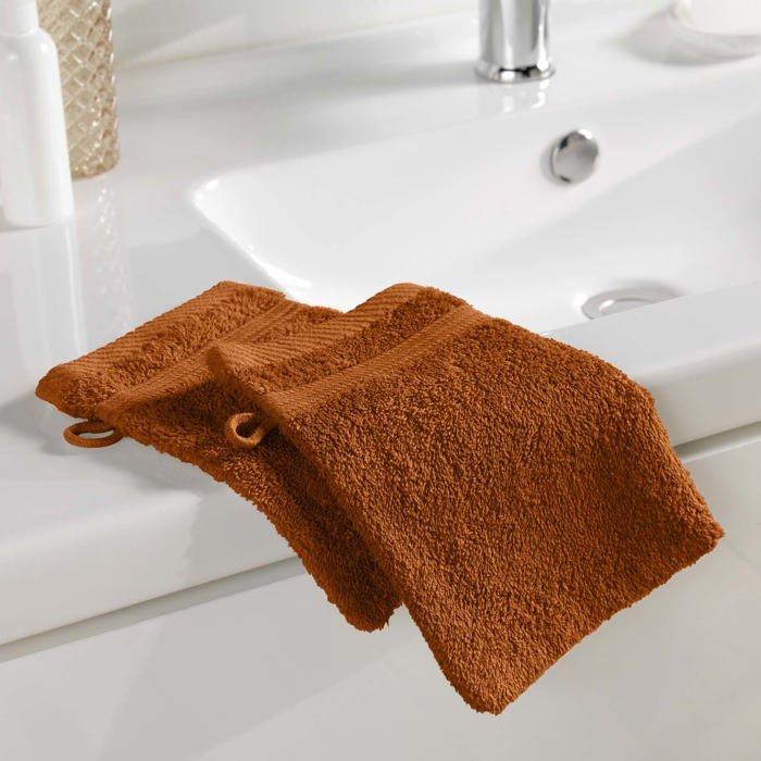 Lot De 2 Gants De Toilette 15 X 21 Cm Tendresse Caramel