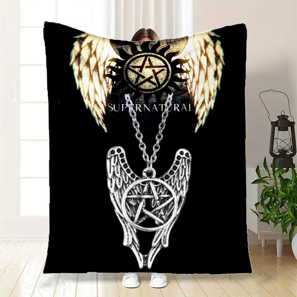 Supernatural Angel Wings Pendant Necklace for Men WomenBlanket Flannel Throw Blanket for Sofa, Bed, Travel, Camping, Office, Couch, Chair, A