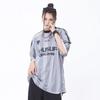 American hip-hop street style striped pink athletic jersey, loose casual sporty short-sleeved T-shirt for women.