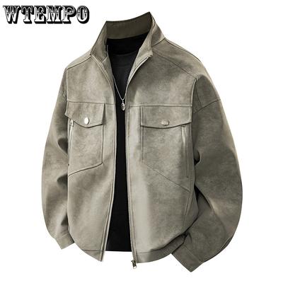 Leather Jackets for Men Trendy Casual Outerwear Loose Coat Outerwear for Spring and Autumn