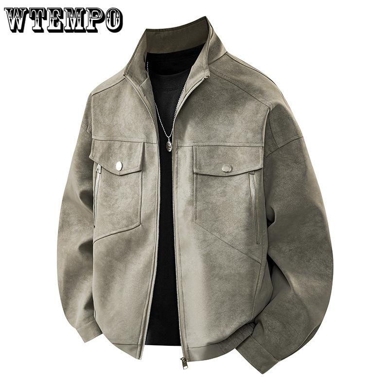 Leather Jackets for Men Trendy Casual Outerwear Loose Coat Outerwear for Spring and Autumn