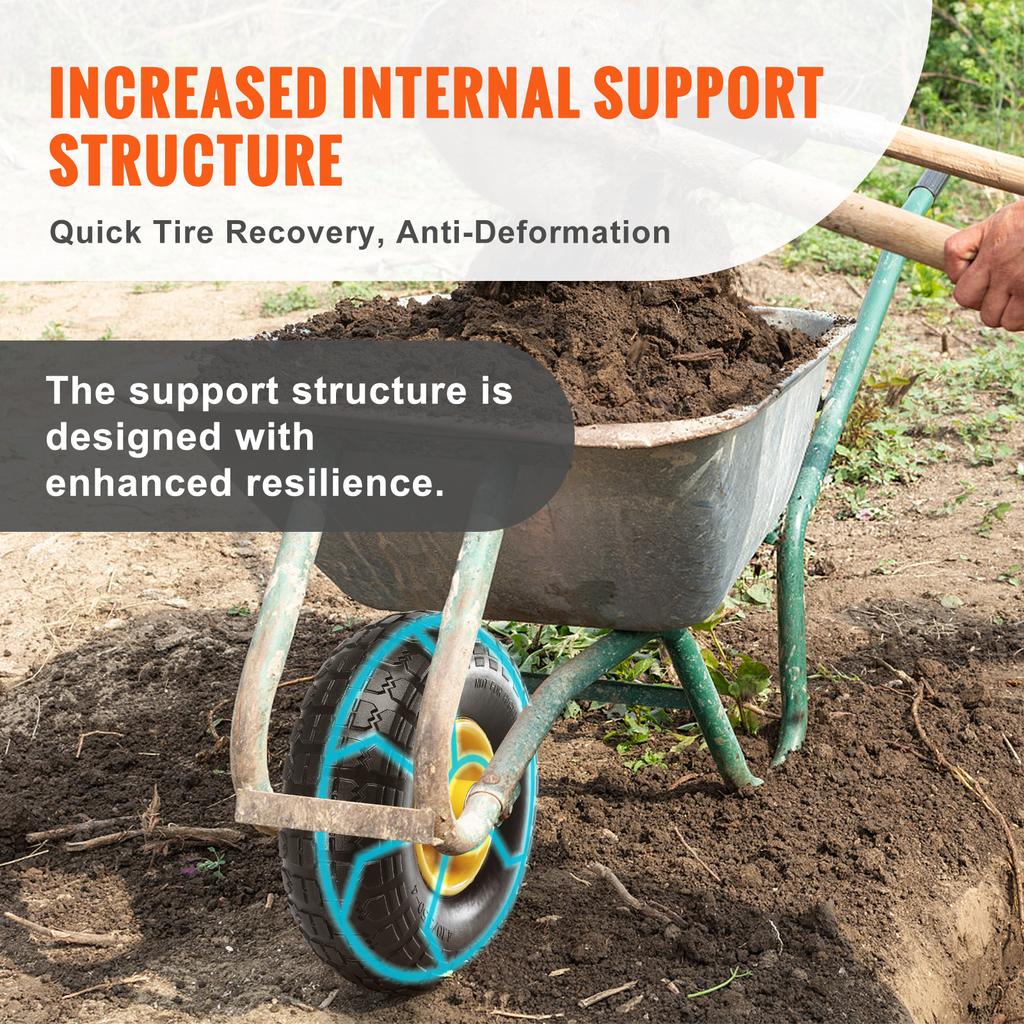 SucceBuy 2-Pack Solid PU Run-Flat Tire Wheel 10" Flat Free Tubeless Tires and Wheels for Dollies Garden Trailers Various Carts