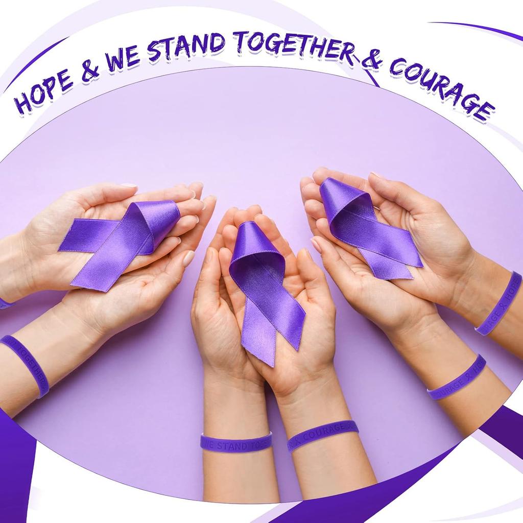 Kigeli 100 Pcs Purple Ribbon Awareness Silicone Bracelets for Suicide Prevention Alzheimer Pancreatic Epilepsy Domestic Violence Overdose Lupus
