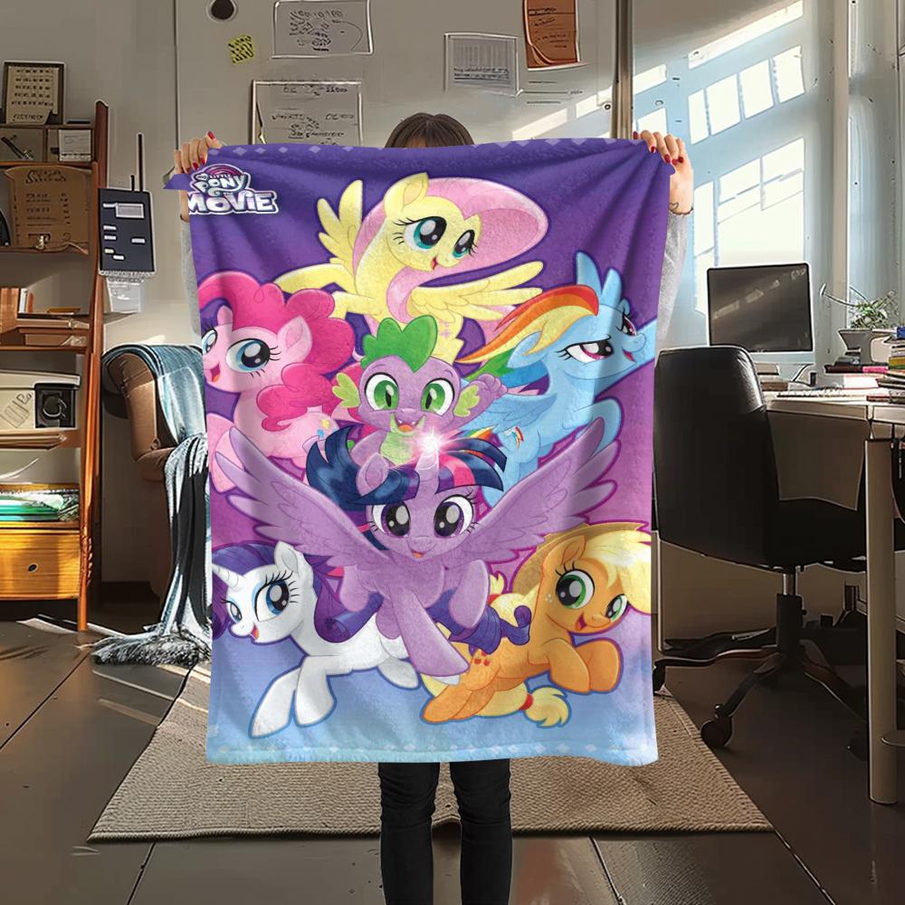 1Pc My Little Pony Print Flannel Blanket, High quality Comfortable for All Seasons, Home Decor, Warmth and Comfort, Perfect for Gifts