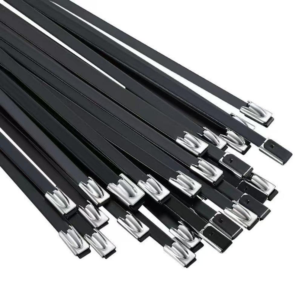 50PCS Multi-Purpose Metal Black Cable Ties Self Locking Reusable Self-Lockinfg Cable Ties Heavy Duty Stainless Steel Cable Ties
