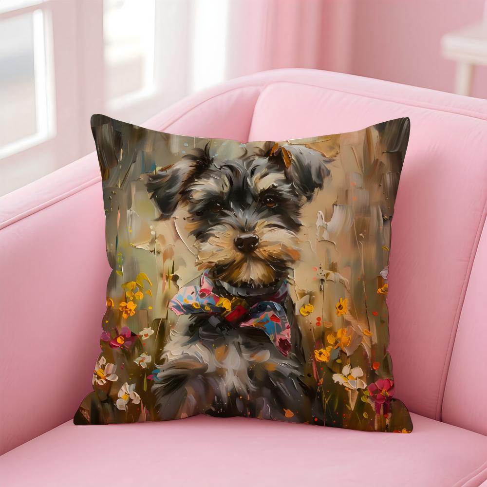 CUTE Miniature Schnauzeres Cushion Cover Pillowcase Short Plush Invisible Zipper Room Sofa Cushion Cover
