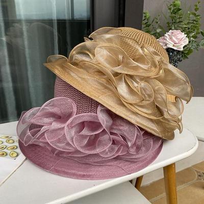 Lady Summer Breathable Beach Sun Hat Flat Top Sun Protection Hat Elegant Wide-brimmed Hat Fashion Organza Mesh Hat