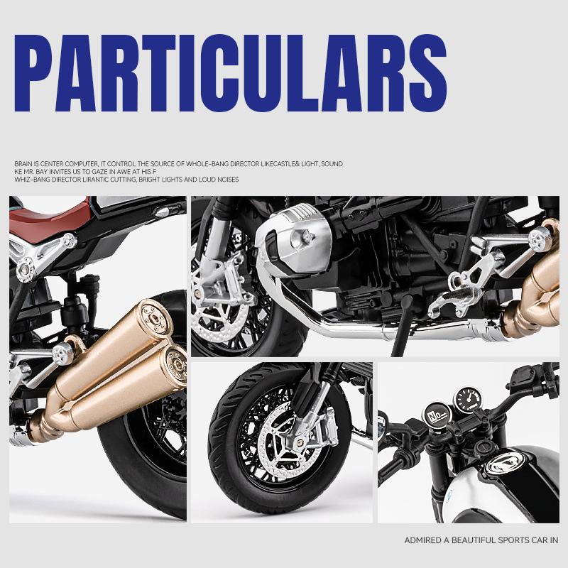 1/12 BMW R Nine T Scrambler Alloy Die Cast Motorcycle Model Toy Vehicle Collection Sound and Light Off Road Autocycle Toys Car