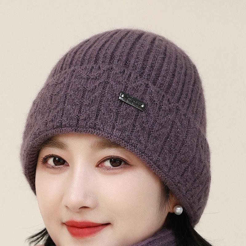 Autumn and Winter Knitted Wool Hat Fleece Thickened Hat Women's Winter Warm Faux Rabbit Fur Beret Headhat