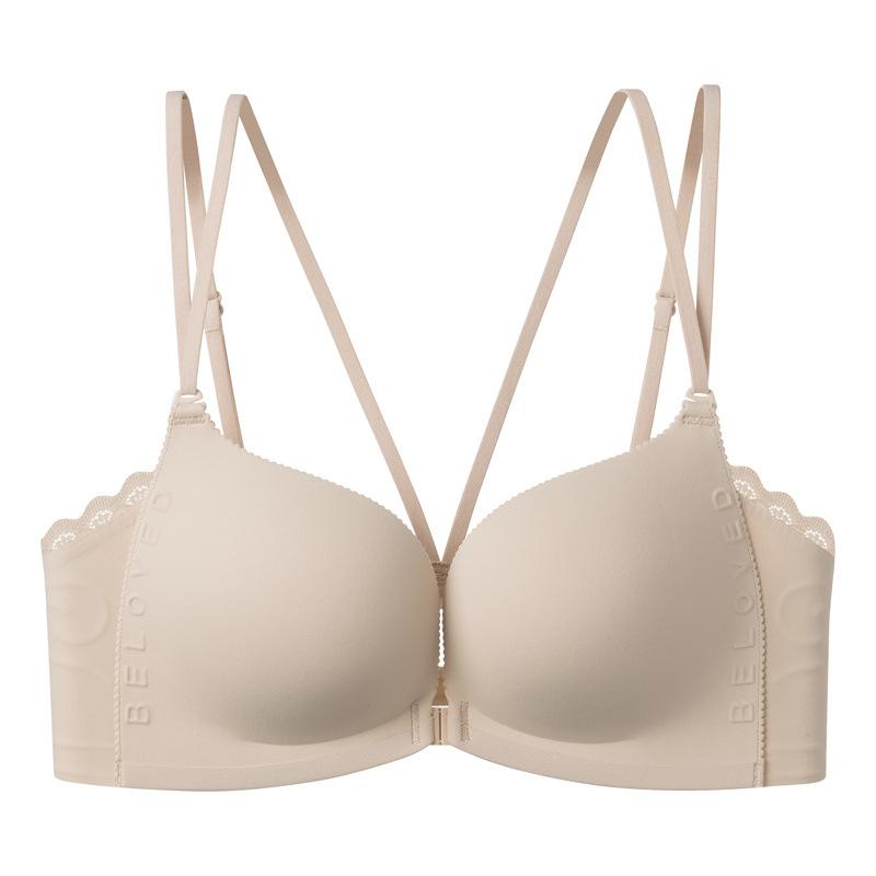 1118 Traceless Steel Rim Front Buckle Bra, Small Breasts Show Large Collection, Double Breasts, Beautiful Back Underwear, Women's Medium Thickness