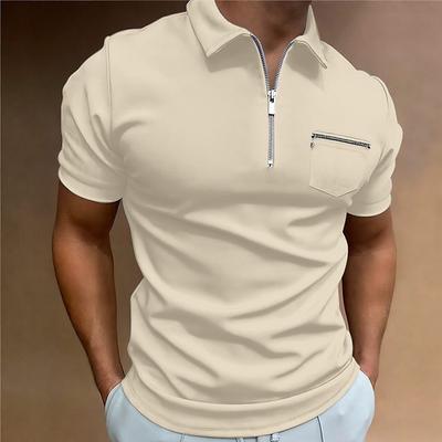 Summer Men's Polo Shirt Solid Colour Pocket Short Sleeve Lapel T-shirt Casual Fitted Tops for Men