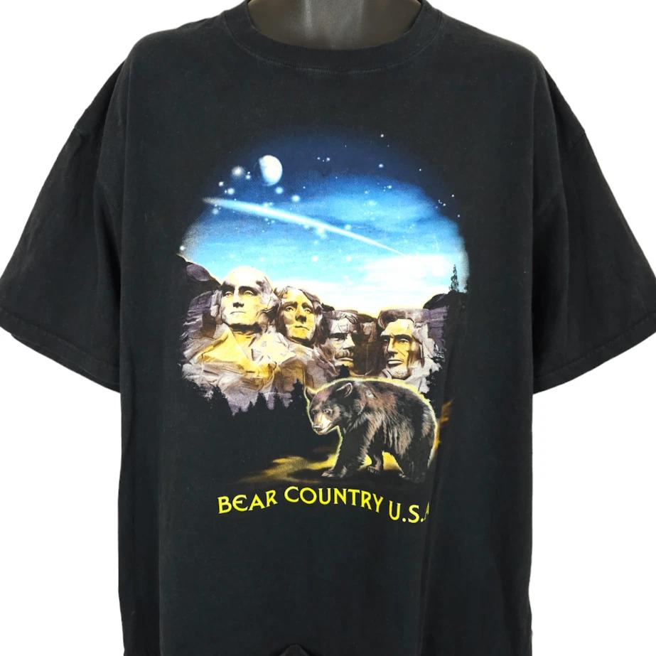 

Винтажная футболка Bear Country 100% хлопок Мужские футболки Топ Мужской размер 2XL Черный Y2K Гора Рашмор Южная Дакота S
