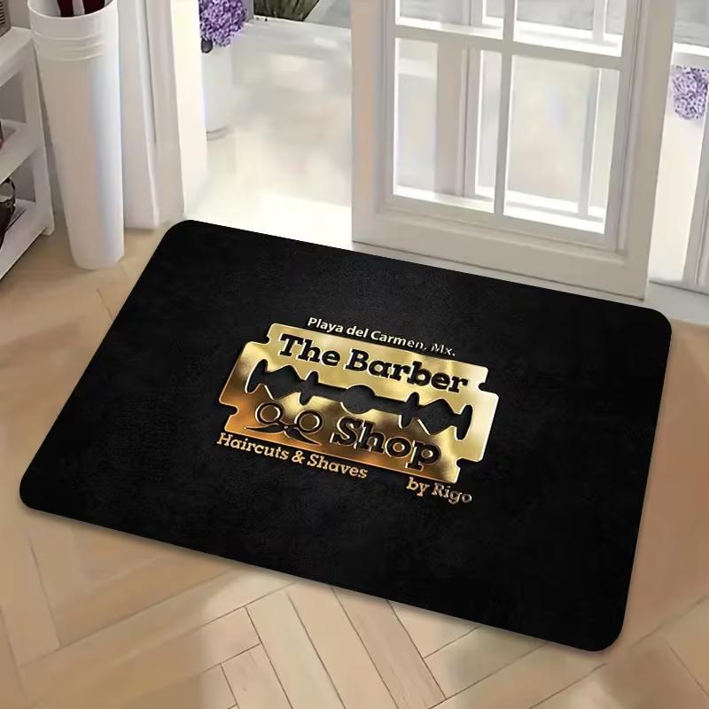 Barber Shop Welcome Mat Barber Shop Sign Floor Mat Graphic Printed Doormats for Bathroom Kitchen Entrance Carpet Home Decor