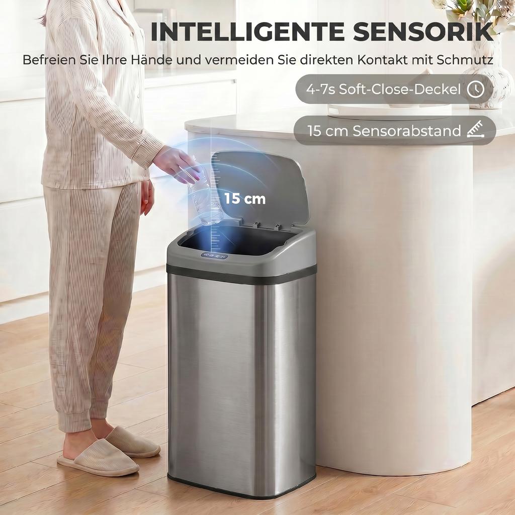 48L Stainless Steel Sensor Bin - Silver-Tone