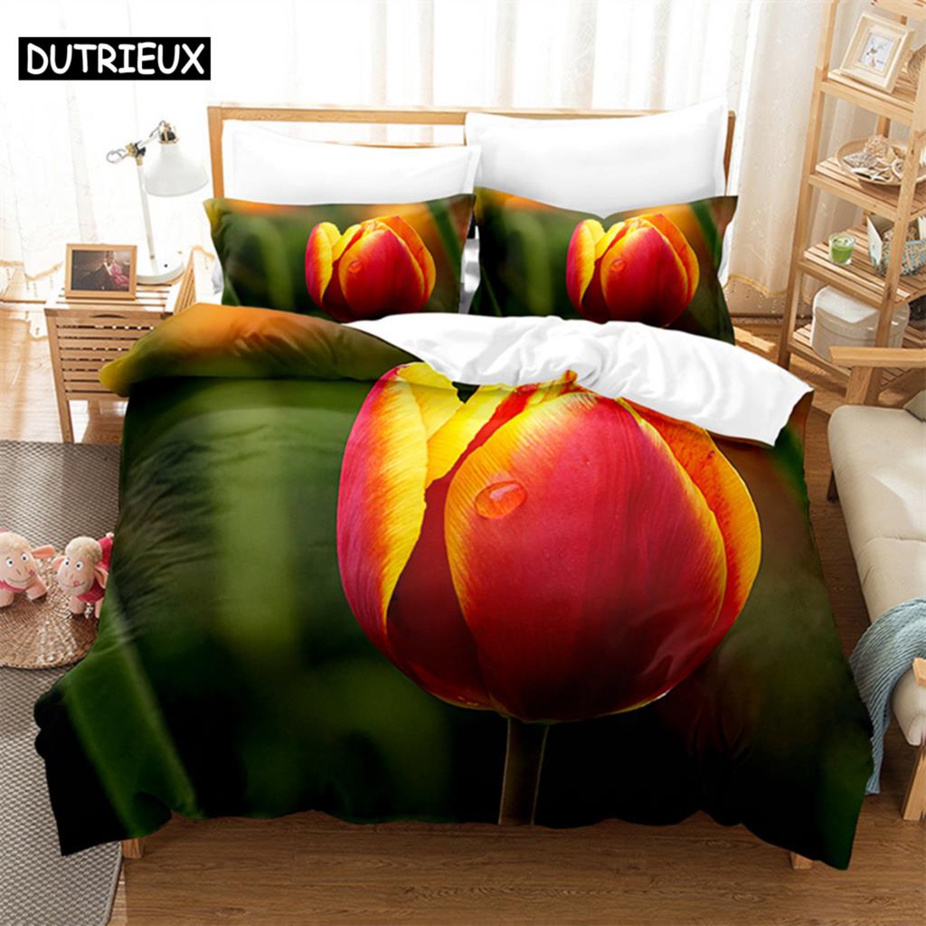 Tulip Duvet Cover Set Double bed 200x200cm 3D Flower Quilt Cover 220x240 King Bedding Sets Twin Size 3PCS 2PCS Single 140x210