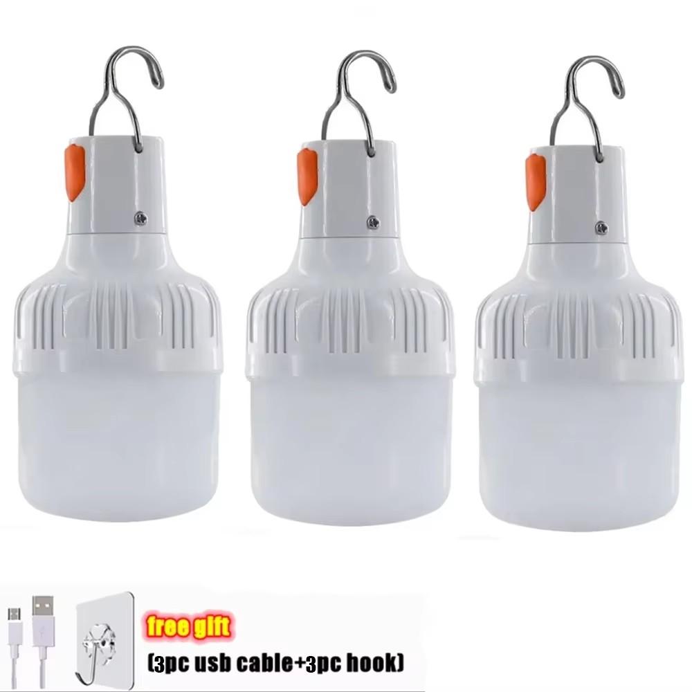 1-3PCS Outdoor USB Rechargeable LED Lamp Bulbs Emergency Light Hook Up Camping Fishing Portable Tents Lantern Night Lights Bulb