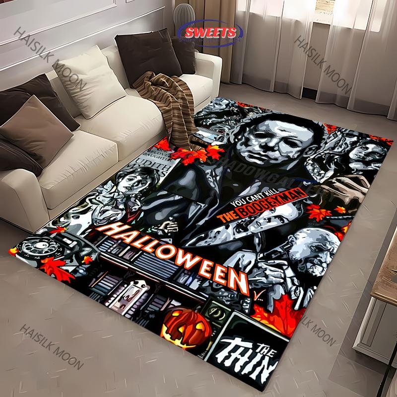 1PC Halloween Horror Carpet M-Michael M-Myers Theme Rugs for Living Rooms Bedroom Entrance Door Decor Non-slip All Seasons Mat