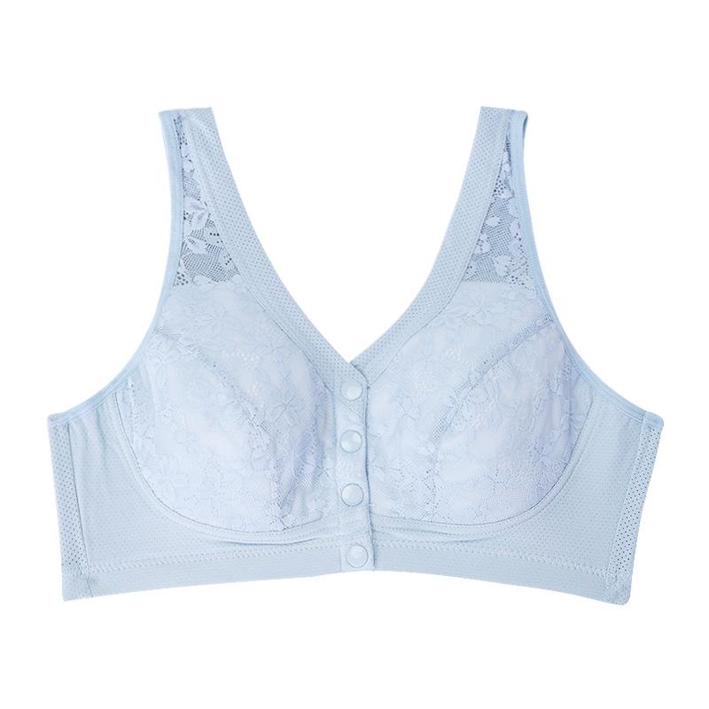 

Летний тонкий передний пряжка удобный вентиляционный вырез кружевной бюстгальтер для среднего и пожилого возраста без стального кольца большой груди жилет нижнее белье 48/110C светло-синий