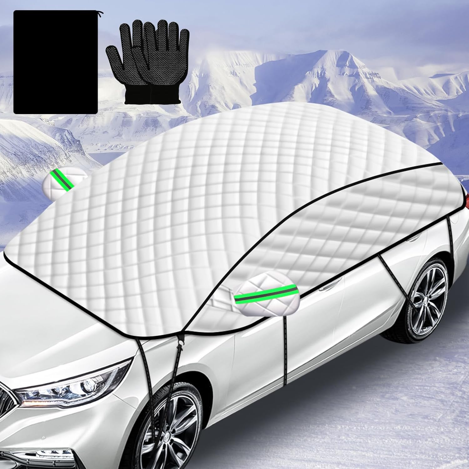 Car Half Cover Sunshade 142 Inches For Windshield And Window Protection, Blocks UV Rays Heat Ice And Snow Designed For Summer Outdoor Parking, Heavy