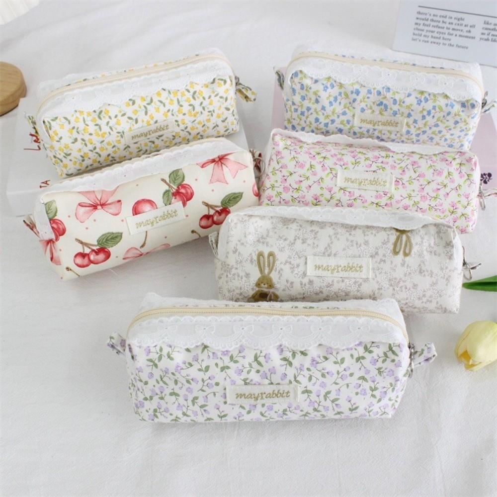 Zipper Floral Pencil Case Cotton Stationery Pouch New Pencil Pouch School Supplies