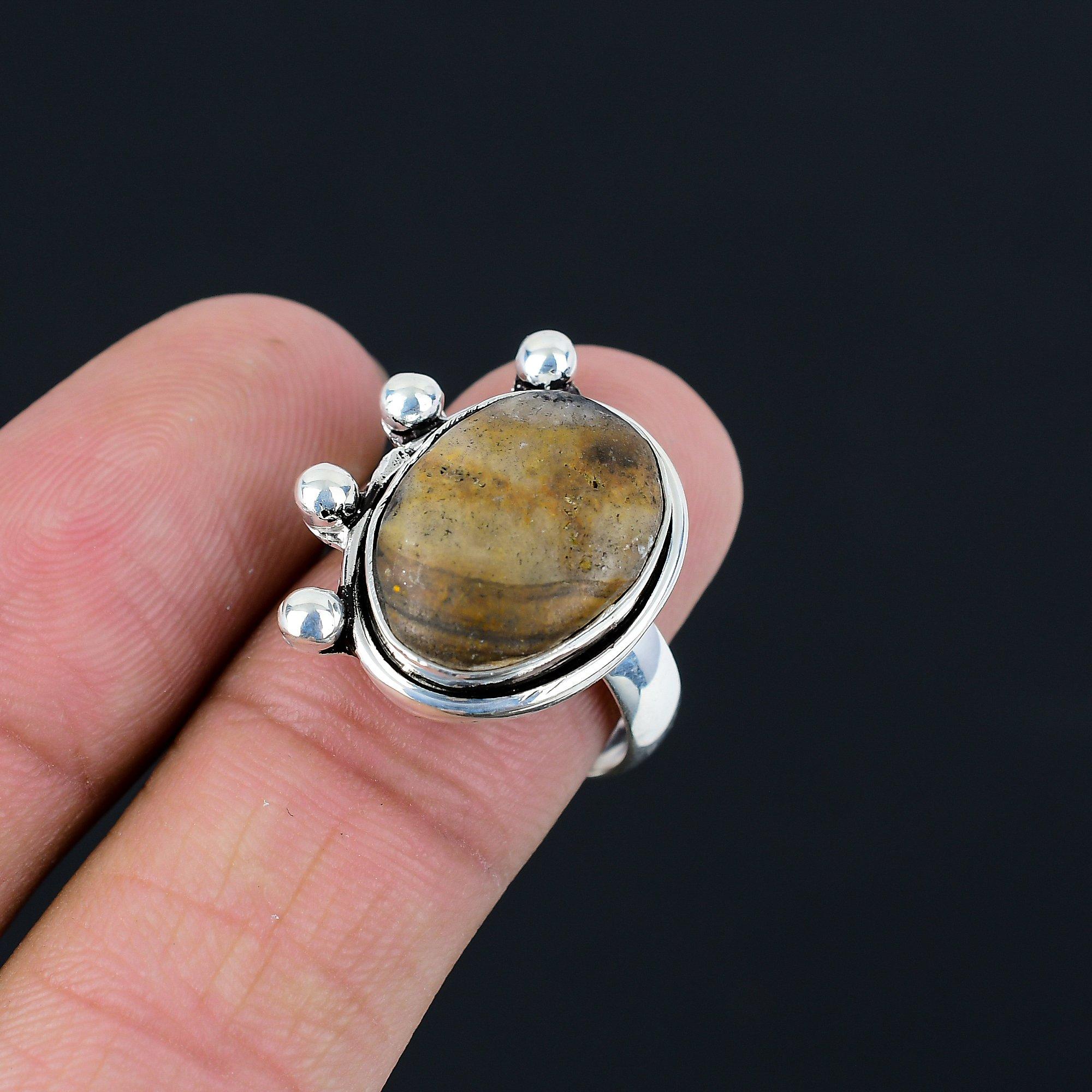 Sisters Day Sale Picture Jasper Gemstone 925 Sterling Silver Wedding Mother Ring 9