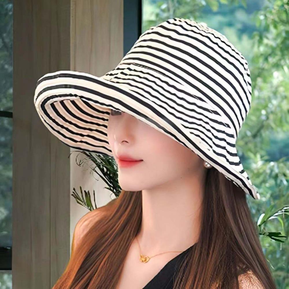 Widened Brim Foldable Beach Sun Cap Contrast Color Roll Edge Fisherman Hat Travel