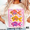 Colorful Goldfish Comfort Colors® Tshirt, Three Goldfish Graphic Tee, Folk Art Fish Shirt, Pink Stripes Aquarium Lover Gift