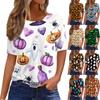 Women Casual Short Sleeve Halloween Pullover Top Crew Neck Loose Fit Soft Fabric Lightweight Tee for Everyday Wear
