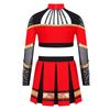 Bambina Ragazza Costume da Cheerleader 2 Pezzi Costume da Esibizione Manica Lunga Patchwork in Rete Trasparente Strass Color Block Crop Top con Gonna Pieghettata