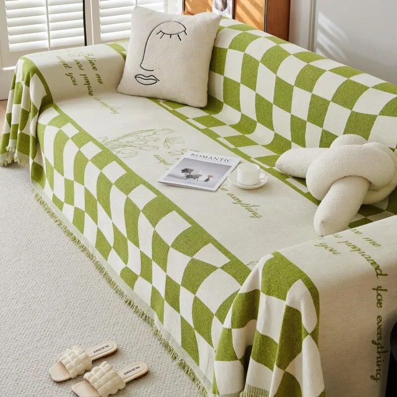 

Чехол на диван, нескользящий чехол, тканевое полотенце, пылезащитный универсальный чехол, ленивое одеяло в клетку из синели с нежной изысканной текстурой 180x130cm1pcs
