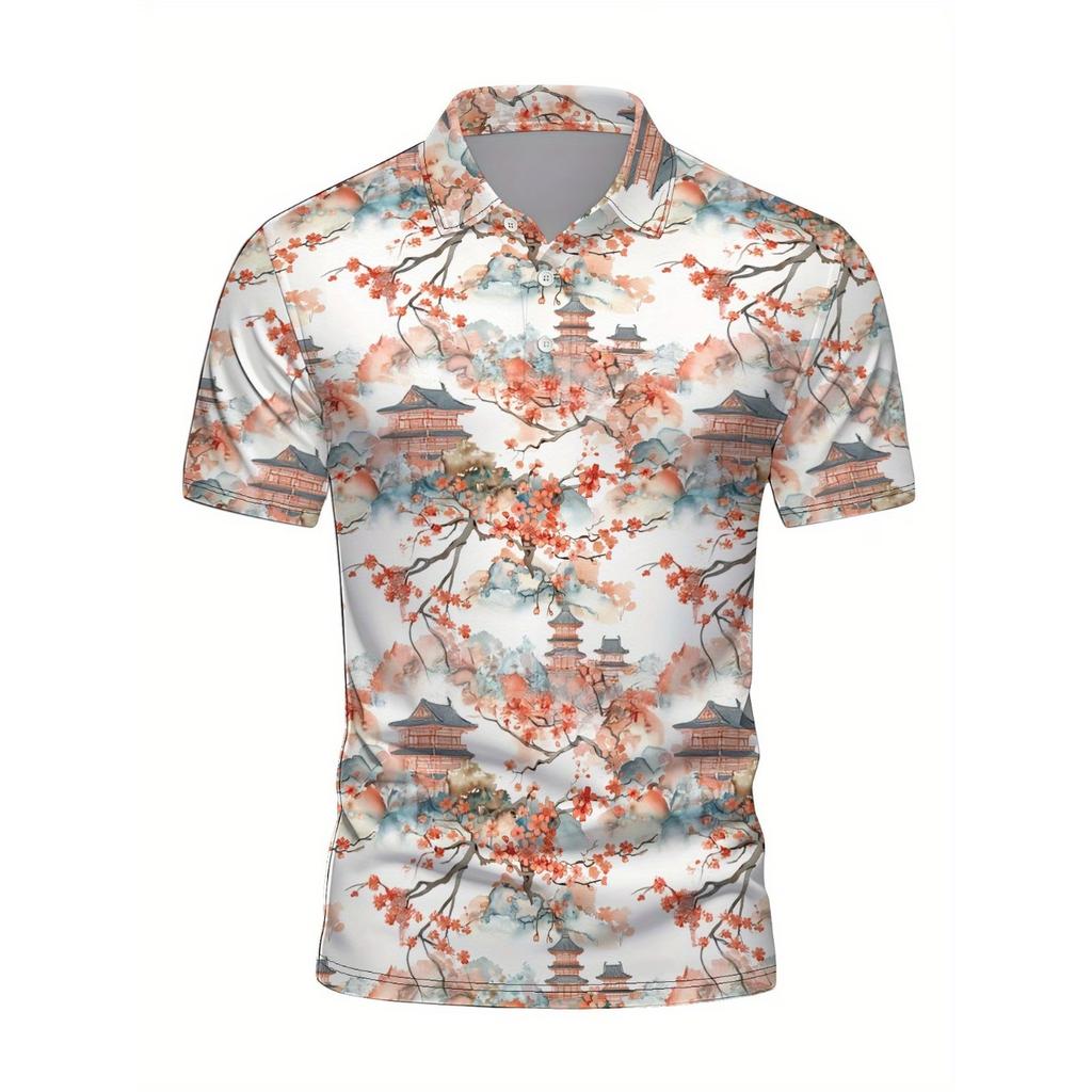 Japanese Cherry Blossom Pattern Polo Shirt For Men Women 3D Print T-Shirts Harajuku Street