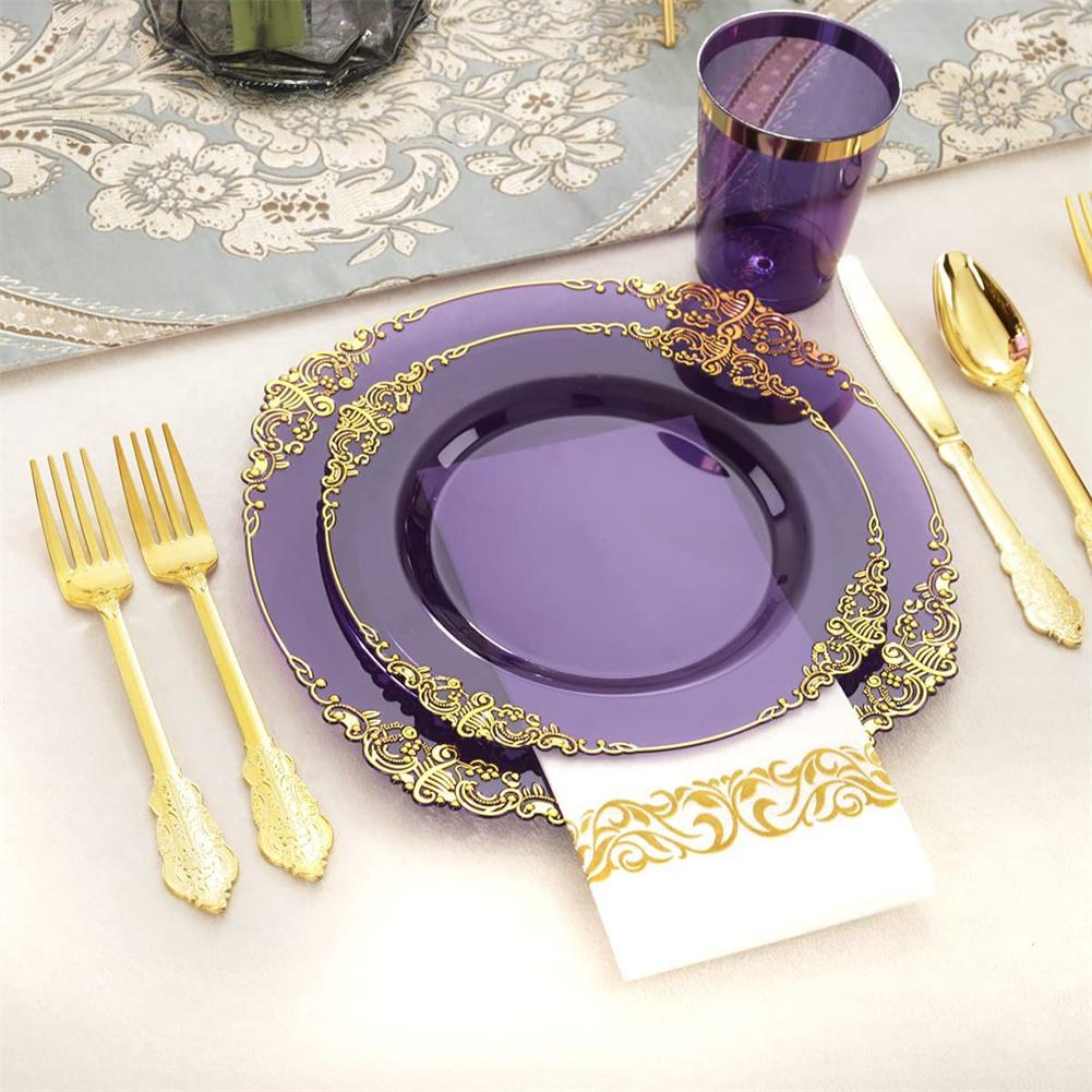 25pcs Clear Plastic Plates With Gold Rim Food Grade Disposable Dessert/Salad Plates Perfect For Wedding Birthday Party