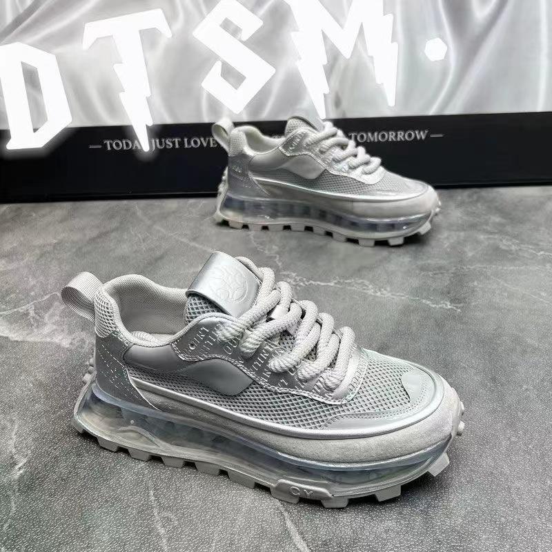 

Кроссовки повседневные мужские дизайнерские ретро кроссовки модные микрофибровые кожаные дышащие туфли с увеличенной внутренней платформой 43 серый