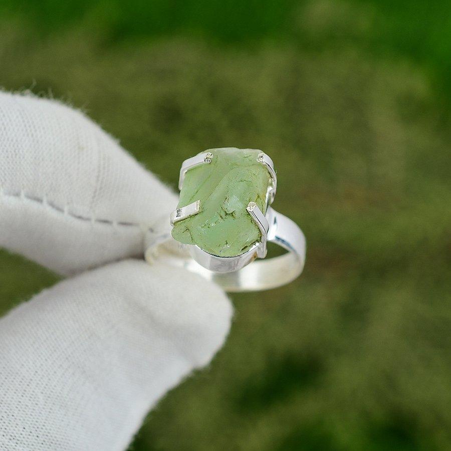 Natural Apatite Rough Gemstone 925 Silver Promise Ring Size 8.75 For Girls