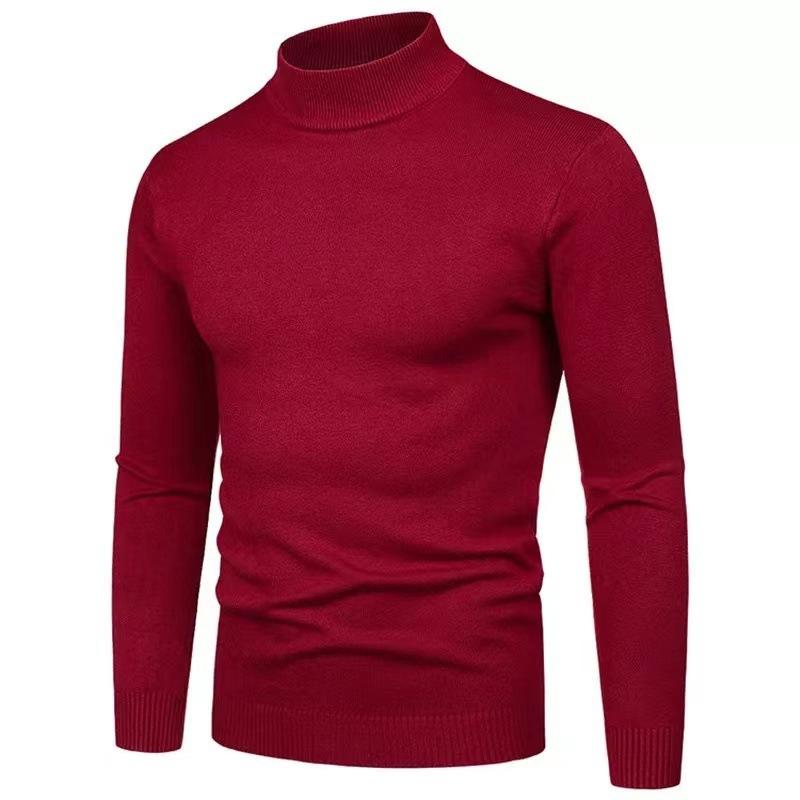 Autumn and Winter Do Not Fade Anti-pilling Core-spun Yarn Solid Color Men's Semi-turtleneck Bottoming Sweater Knitted Sweater