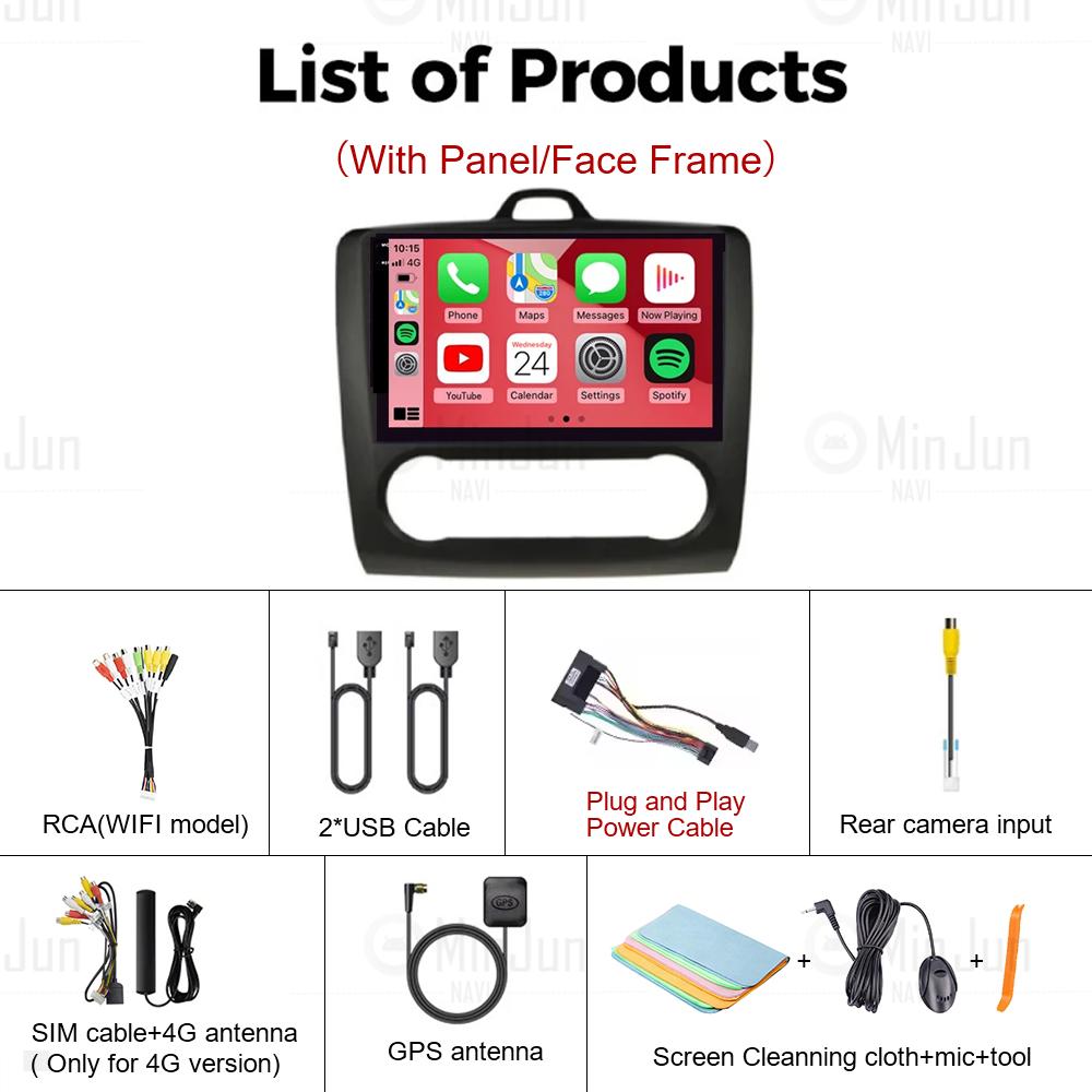 9" 4G+WiFi Car Radio for Ford Focus Exi MT Mk2 MK3 2004 - 2011 Multimedia Player Android 14 GPS Navigation Head Unit No 2DIN