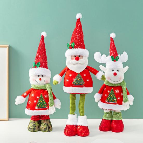 Christmas Doll Decoration Retractable Long Legs Plush Santa/Snowman/Reindeer Doll Toy Tabletop