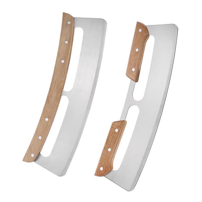 Stainless Steel Pizza Slicer Wheel Kitchen Pizza Cutter Rocker with Wooden Handle & Protective Cover