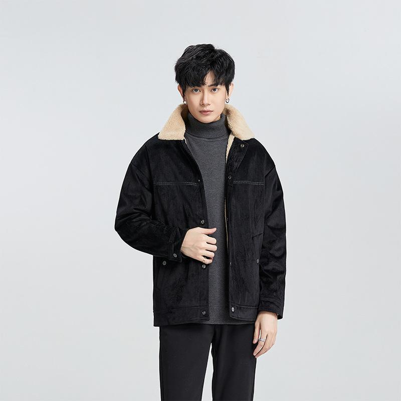Suede Jacket Men's Winter Lapel Cotton Coat Thickened and Velvet Loose Casual Cotton Jacket
