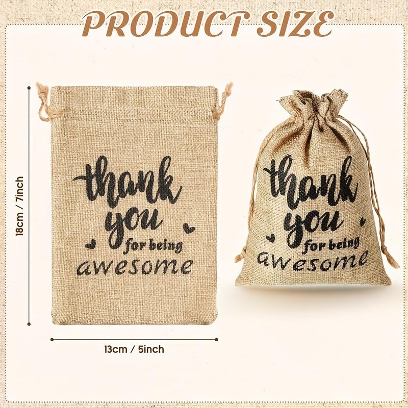 1 Set (10pcs) Thank You Burlap Gift Bags – 5x7 Inches (13x18cm) Small Jute Drawstring Bags, DIY Therapeutic Bags, Linen Jewelry Bags for Thanksgiving