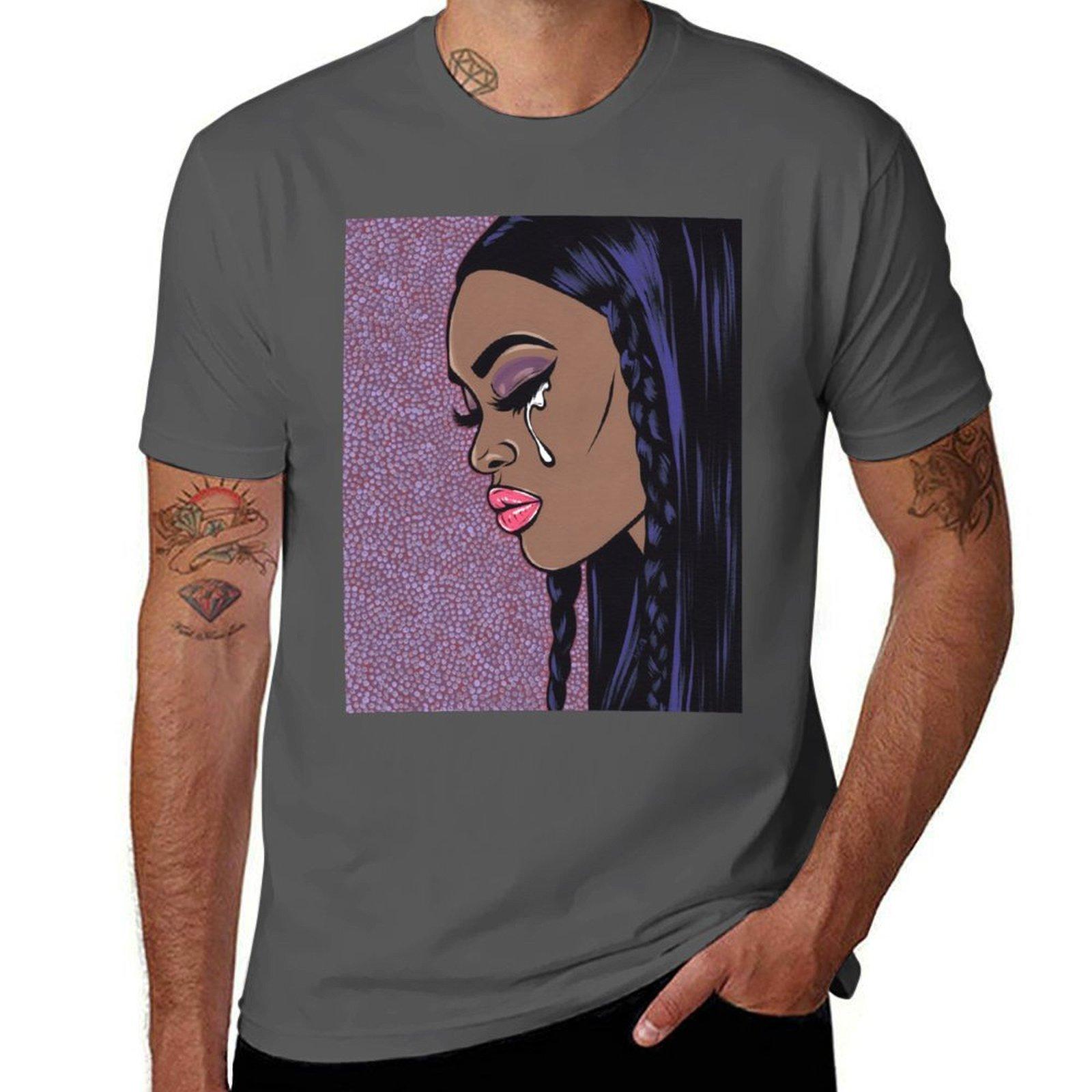 

Black Sad Crying Comic Girl T-Shirt t shirts for man graphic tees cotton t shirts man 100% T-Shirt 4XL
