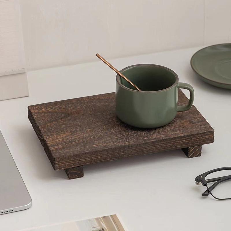 Wood Tray Pedestal Stand Wooden Vanity Hands Soap Scented Candle Storage Holder Tray Kitchen Seasoning Holder Home Decor