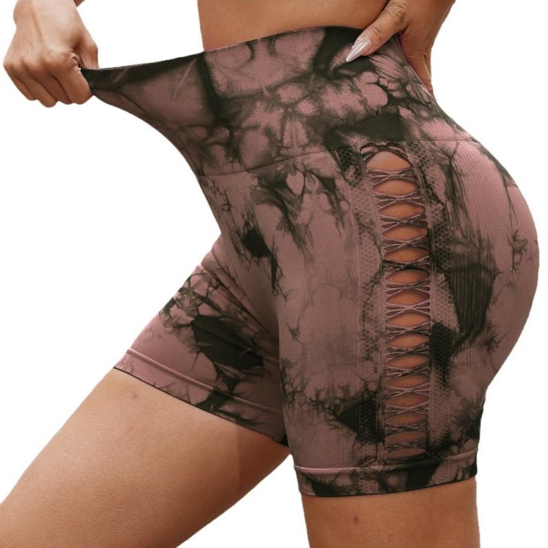 High Waist Seamless Yoga Leggings Women With Cutout Tie-Dye Design Butt Lifting Fitness Shorts Running Gym Workout